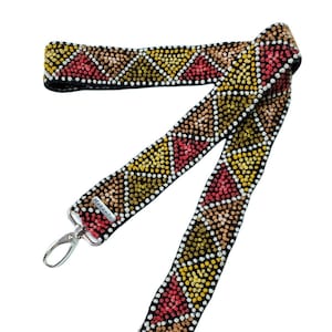 Bestickter Taschengurt, Kameragurt, Schultergurt, peruanische Handarbeit, schwarzer Gürtel, rot gelb geometrisch, ethnisch, Boho, unisex Kameragurt