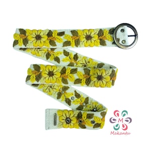 Peruvian embroidered belt, handmade embroidery, ivory strap, yellow flower, artistic floral ethnic belt, woman gift, XS, S, M, L, XL