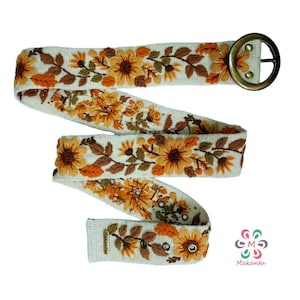 Ivory belt with ORANGE flowers, peruvian embroidered belt, handmade embroidery, artistic floral ethnic belt, woman gift, XS, S, M, L, XL