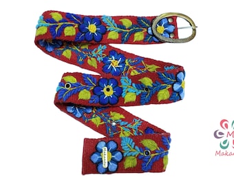Handmade Peruvian Embroidered Floral Mutlicolor Wool Stitched Motiff Belt Peruvian Handmade Embroidered Wool Belt with Floral Pattern  main image 2