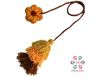 Orange flower bag charm, Peruvian purse charm, natural wool tassel, tassel bag charm, bag decor, bag accessory, bookmark, handmade gift