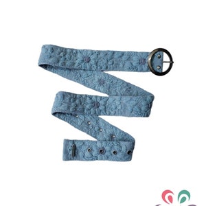 Light blue belt with blue flowers, Peruvian handmade monochromatic embroidered belt, S, M, L, XL, plus size, boho belt, gift for her