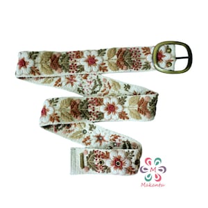 Ivory belt, ivory flowers, Peruvian embroidered belt, handmade embroidery, artistic floral, ethnic belt, women gift, XS, S, M, L, XL, 3XL
