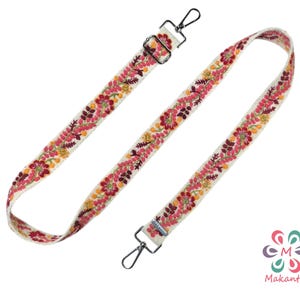 DÜNNER Taschengurt in Elfenbeinwolle mit roten Blumen, 100% natürliche Schafwolle, peruanische handgemachte Stickerei, verstellbarer Boho, Kameragurt, Geschenk