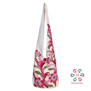 Ivory Tasche, rosa Blumen, bestickte Tasche, Wolltasche, Umhängetasche, Boho Tasche, handgemachte Tasche, große Tasche
