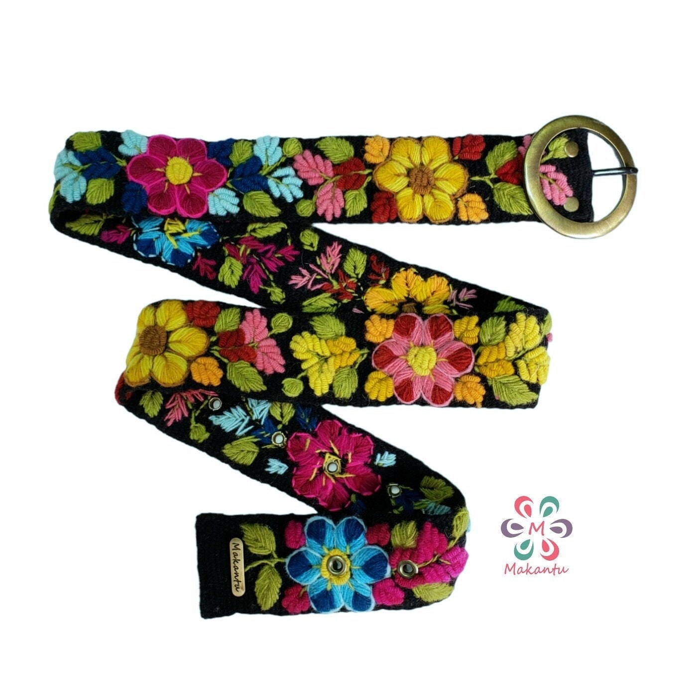 Handmade Peruvian Embroidered Floral Mutlicolor Wool Stitched Motiff Belt Peruvian Embroidered Wool Belt: Floral Design, Handmade - Etsy main image 3