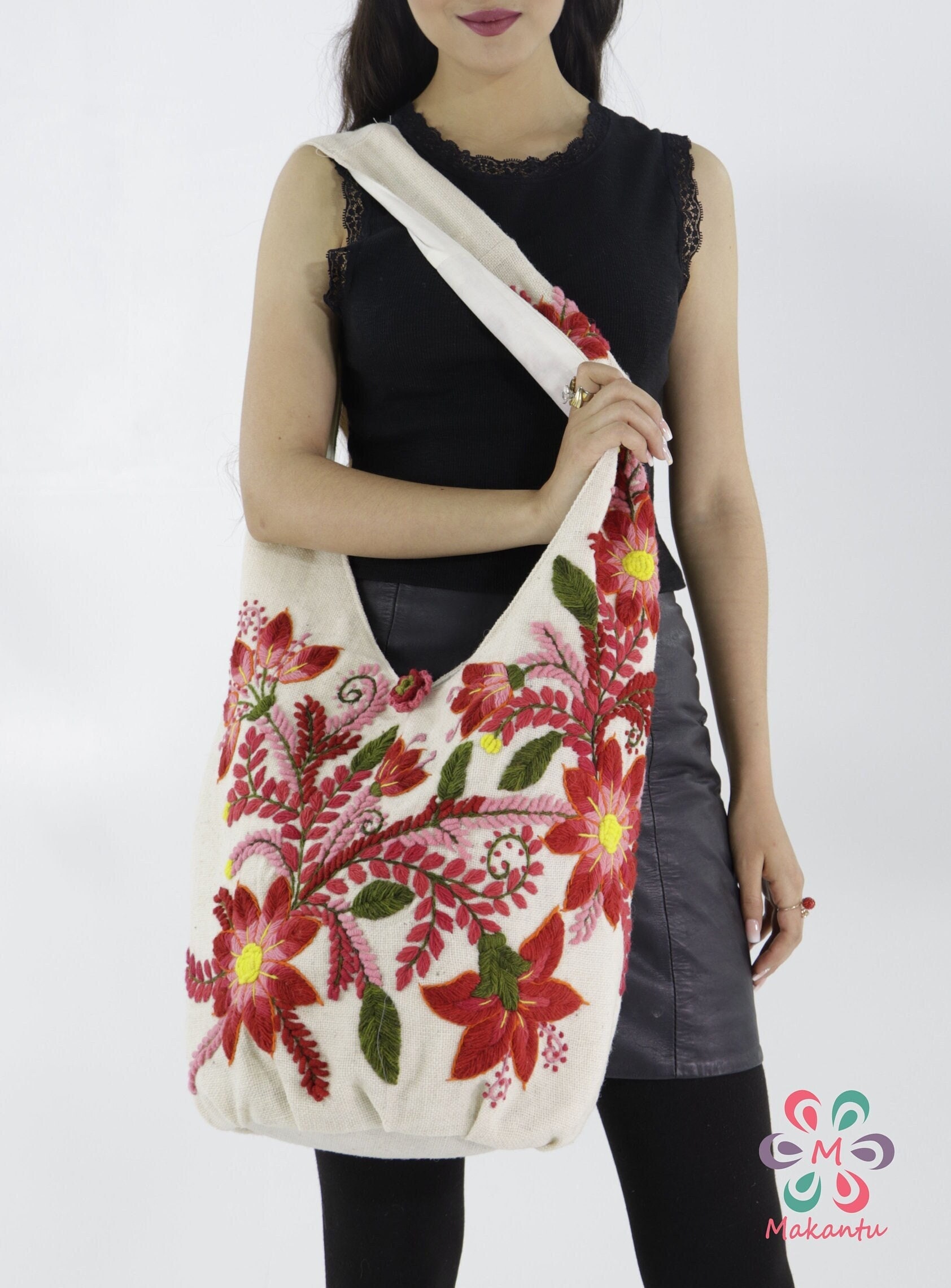HANDMADE  UNIQUELY EMBROIDERED COLORFUL GRAY W/T BIG FLOWERS 100% WOOL BACKPACK il_fullxfull.6629046656_12xy.jpg main image 3