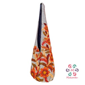 Gray bag, orange flowers, embroidered bag, wool bag, cross body bag, boho bag, handmade embroidery, large bag, peruvian, womens hippie bag
