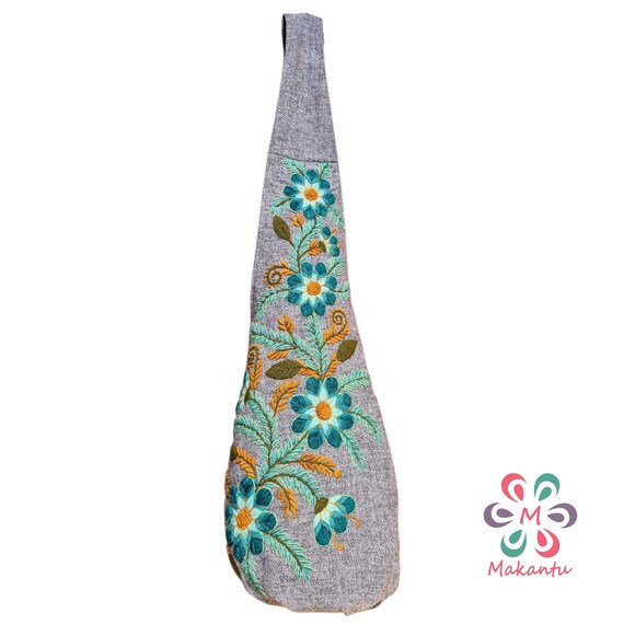 Gray Bag, Green Flowers, Embroidered Bag, Wool Bag, Cross  display picture 1