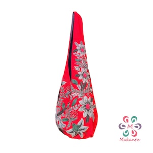 Red bag, gray flowers, embroidered bag, wool bag, cross body bag, boho bag, handmade embroidery, large bag, peruvian, womens hippie bag