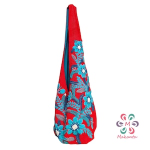 Red bag, blue flowers, embroidered bag, wool bag, cross body bag, boho bag, handmade embroidery, large bag, peruvian, womens hippie bag