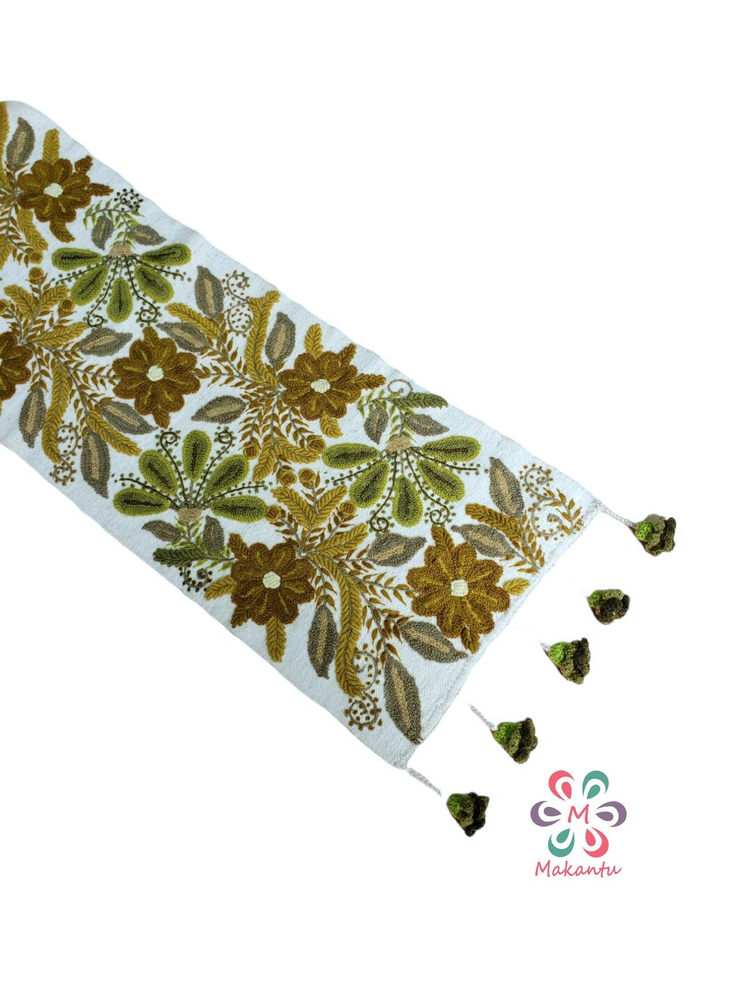 Ivory Embroidered Coffee Table Runner, Table Runner, Wall Tapestry