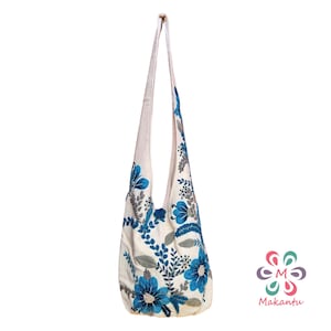 Elfenbein Tasche, blaue Blumen, bestickte Tasche, Wolltasche, Crossbody-Tasche, Boho Tasche, handgemachte Stickerei, große Tasche, peruanisch, Hippie-Tasche für Frauen