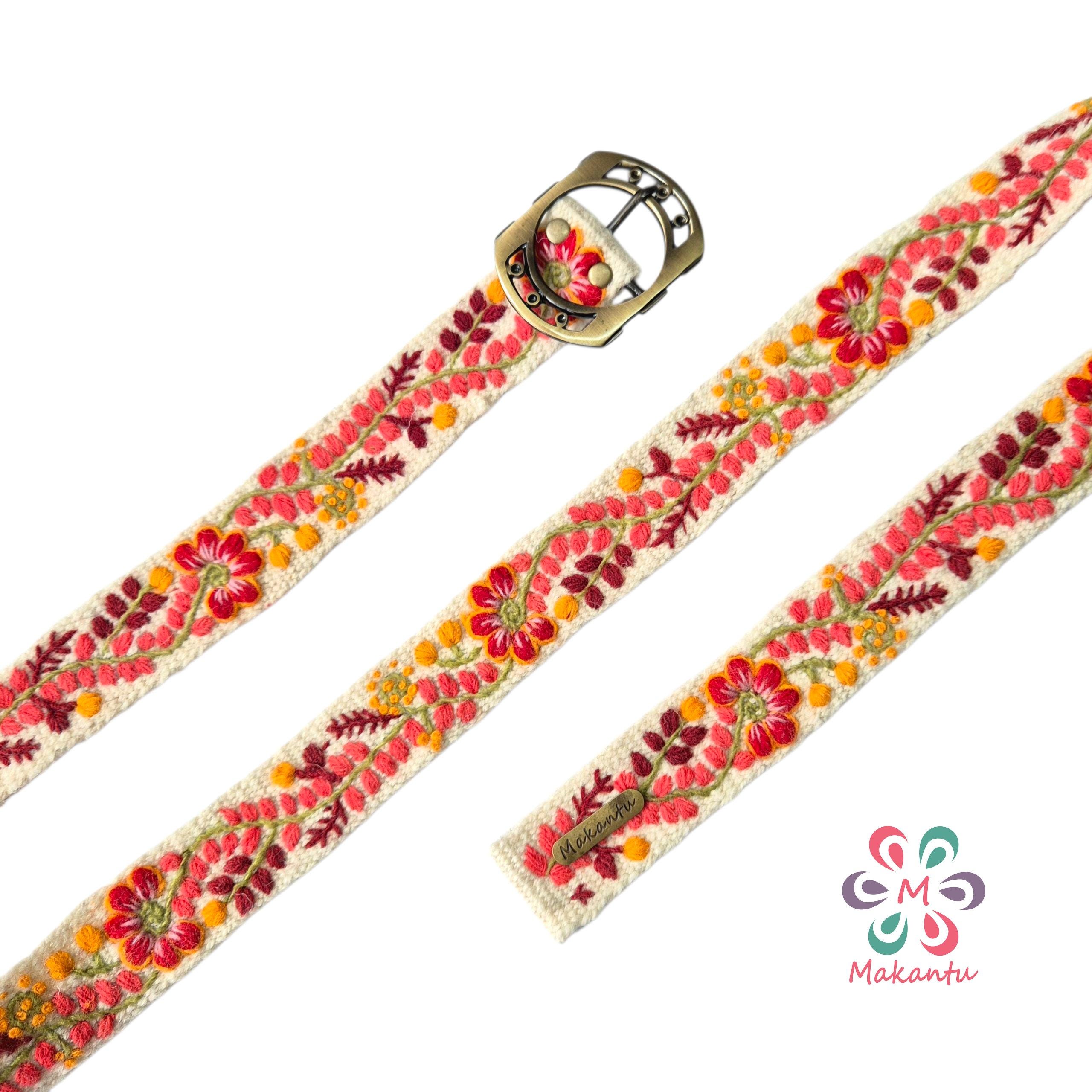 Peruvian Embroidered Red Belt Flowers and Llamas Red Floral Embroidered Belt | Handwoven Peruvian Wool, 2  main image 3