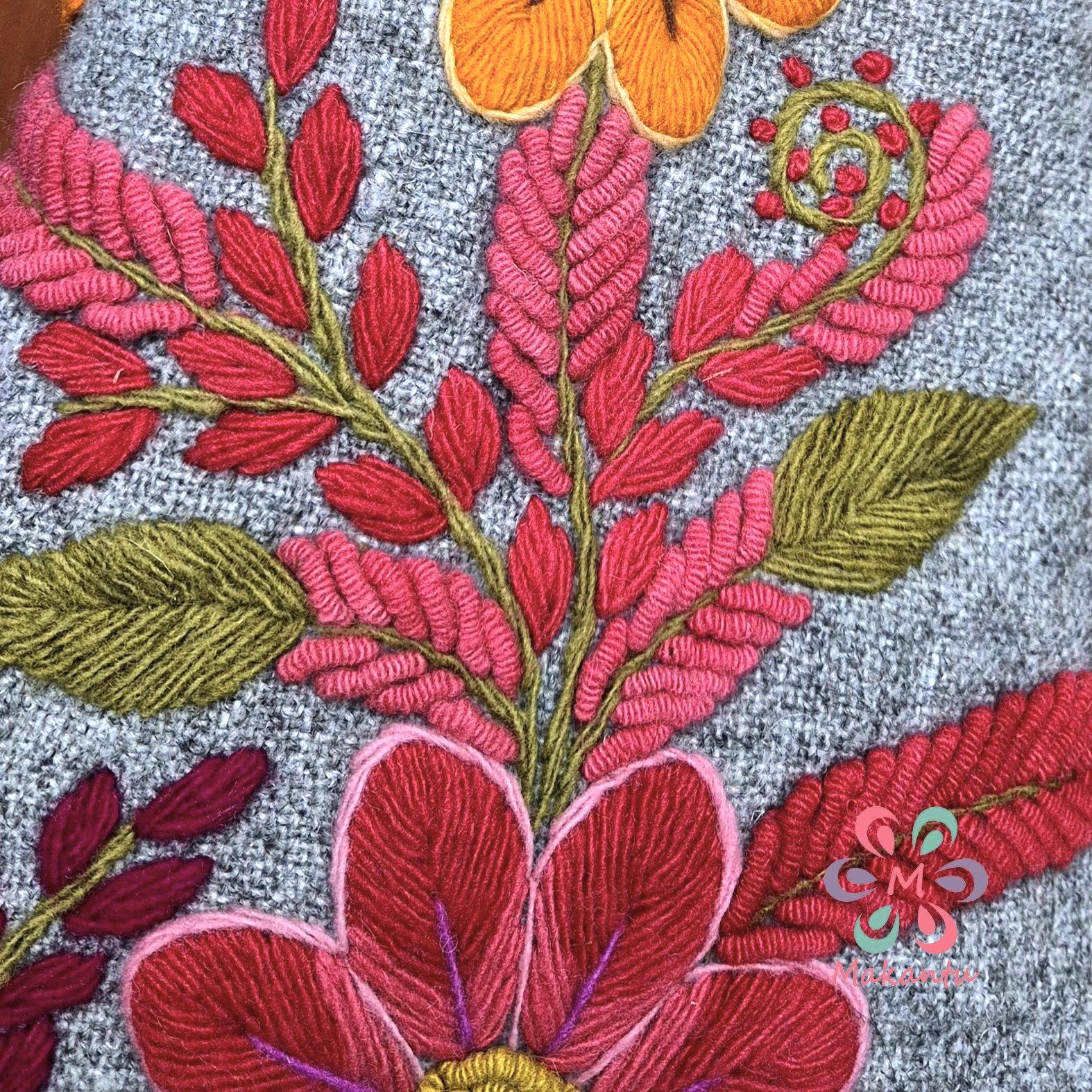 Gray Bag, Colorful Flowers, Embroidered Bag, Wool Bag, Cross  display picture 3