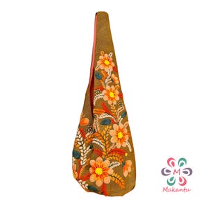 Green bag, orange flowers, embroidered bag, wool bag, cross body bag, boho bag, handmade embroidery, large bag, peruvian, womens hippie bag