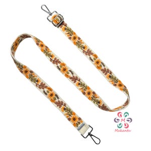 Elfenbein Wolle DÜNNER Taschengurt, ORANGE Blumen, 100% natürliche Schafwolle, peruanische Monochrome handgemachte Stickerei, verstellbarer Boho, Kameragurt