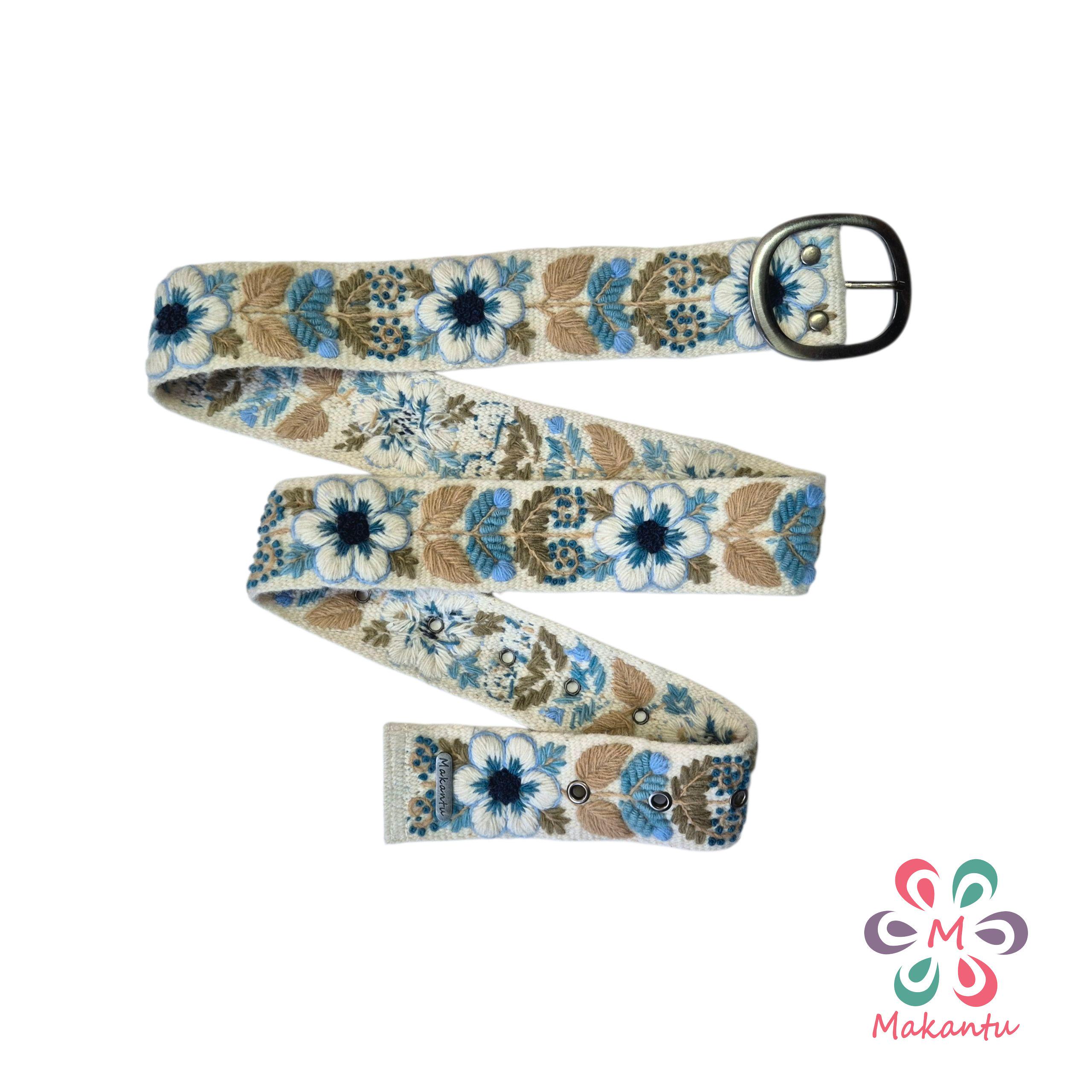 Handmade Women Embroidered Belt One Size Navy Floral Boho Folk Boho Flower Belt - Etsy main image 2