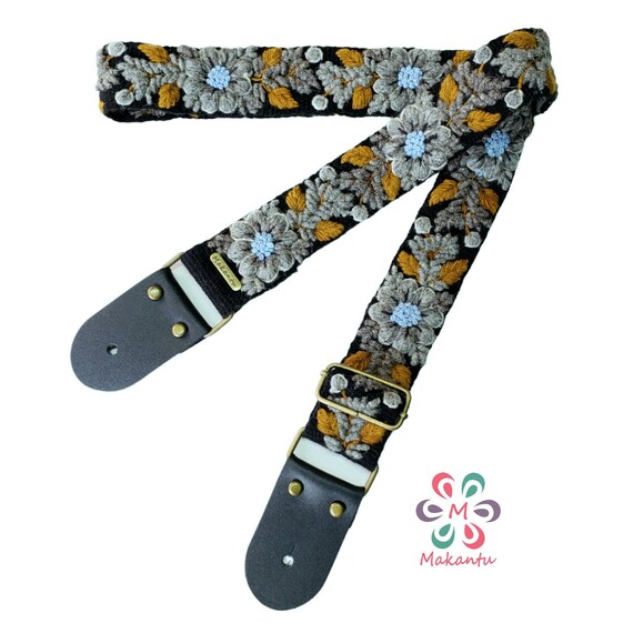 Correa Para Guitarra Vegana CASCHA - Diseño Floral Con Corcho, Ajustable, Para Guitarra Y Ukelele, Azul Marino Y Beige