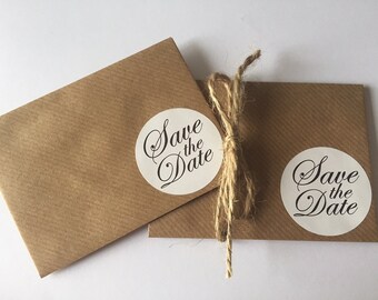 60 Pencil Us in Save The Date Personalised Magnetic Brown Kraft Wedding Invitations Tags Cards /& Envelopes Qtys 10-100