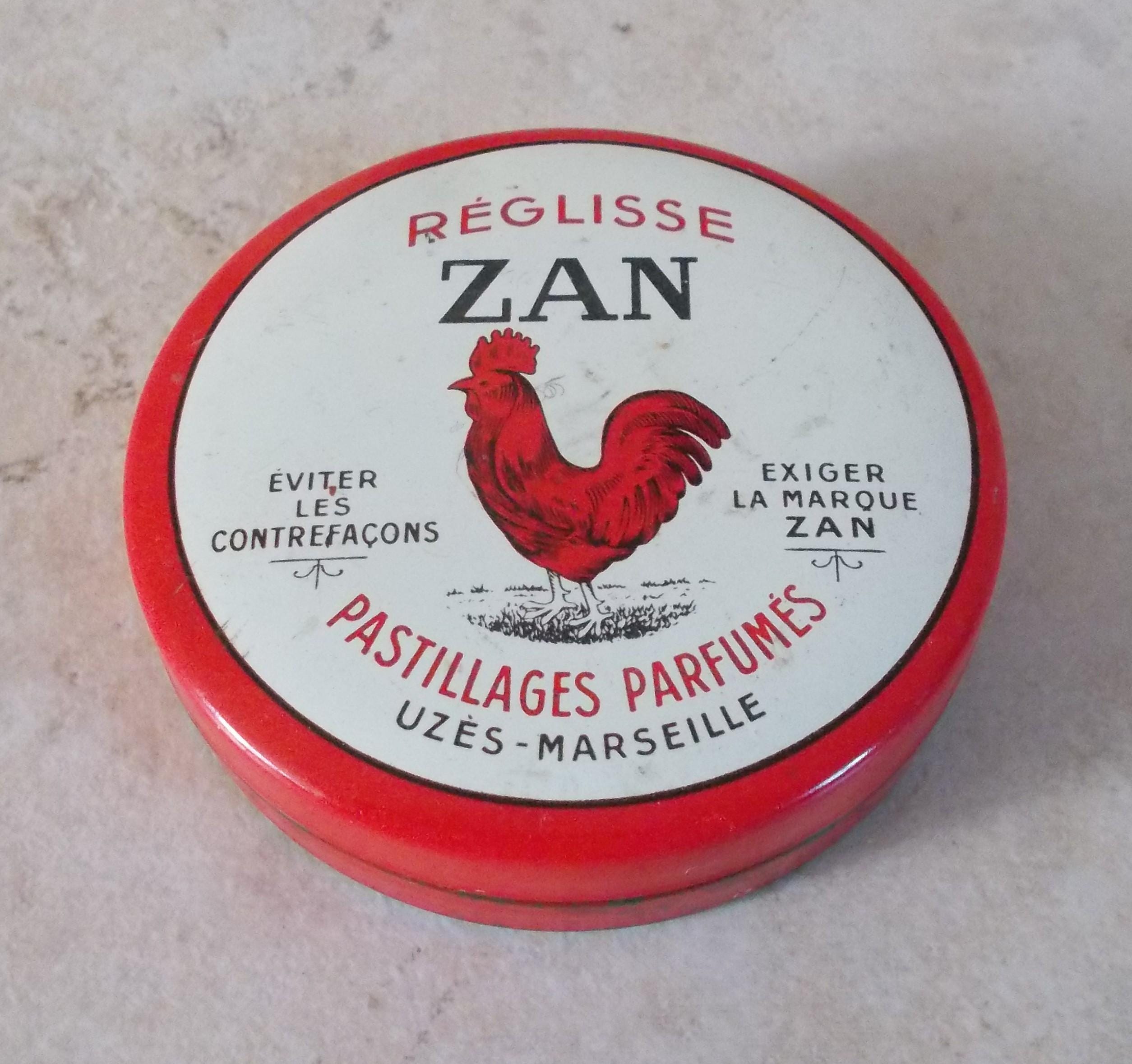 Antique candy tin box licorice ZAN vintage sweet France container red