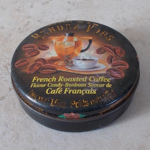 Antique candy tin box RENDEZ VOUS France french vintage sweet container Coffee