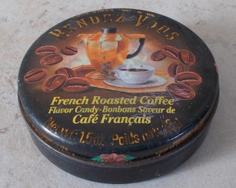 Old Metal Candy Box RENDEZ VOUS Pastille Confitería Francia vtg café