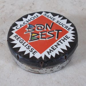 Vintage candy tin box licorice mint BON BEST antique France container black old
