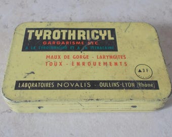 Vintage gele Tyrothricyl metalen medicijndoos (VTG)