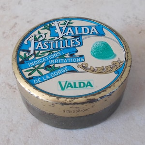 Antique candy tin box lozenges VALDA vintage sweet France container #2