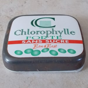 Vintage candy tin box CHLOROPHYLLE antique sweet France container Bon & Best