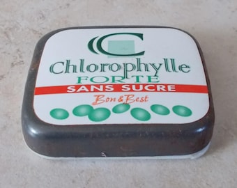 Vintage candy tin box CHLOROPHYLLE antique sweet France container Bon & Best