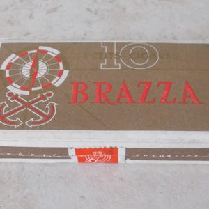 Vintage 10 small cigars tobacco cardboard box BRAZZA antique old vtg France