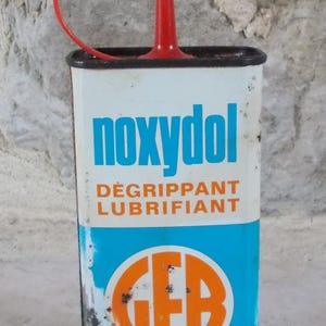 Vintage GEB Noxydol OIL can Oiler tin old antique France blue canister vtg