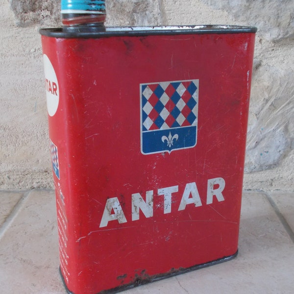 Ancien Bidon d'Huile ANTAR France Oil Vintage oil can rouge petroliana #2