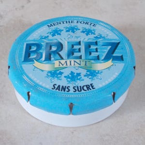 Antique candy tin box BREEZ Mint vintage sweet France container blue vtg