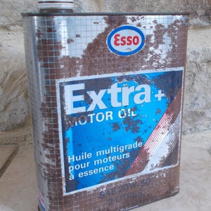 Alte ESSO Extra + Frankreich Vintage Ölkanne Silber vtg