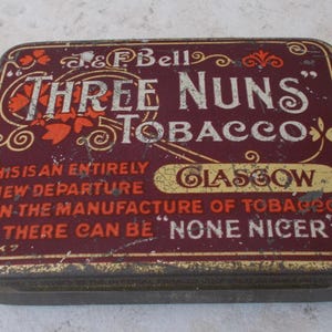 Antique tobacco box THREE NUNS Glasgow Uk Scottish vintage WWII 1940s vtg old