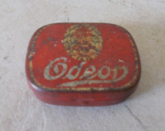 Antique gramophone needle tin box ODEON France vintage old red #3