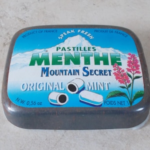 Antique candy tin box Mountain Secret Menthe vintage sweet France container