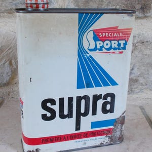 Antique SUPRA Speciale Sport Oil can tin old vintage France vtg garage white