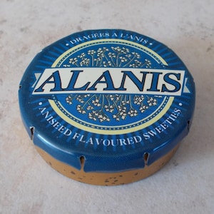 Vintage sweet tin box Anise ALANIS antique candy France container blue #3