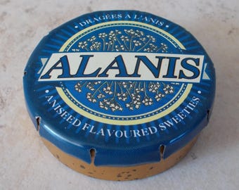 Alte Metalldose mit Anisbonbons ALANIS Confiserie France Vintage Blau #3