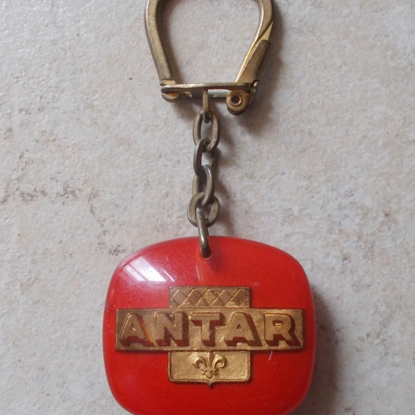 Ancien porte clefs clés vintage huile ANTAR Garage Petroliana 1950s vtg rouge #5