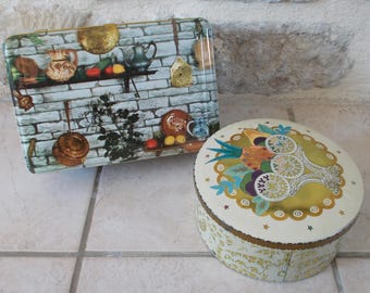 Lot van 2 vintage metalen blikken dozen voor koekjes, snoep en chocolade (Frankrijk/VK)