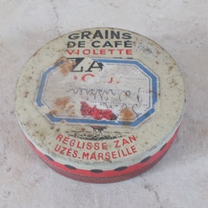 Vintage licorice tin box ZAN Grains de café Violette french France antique vtg
