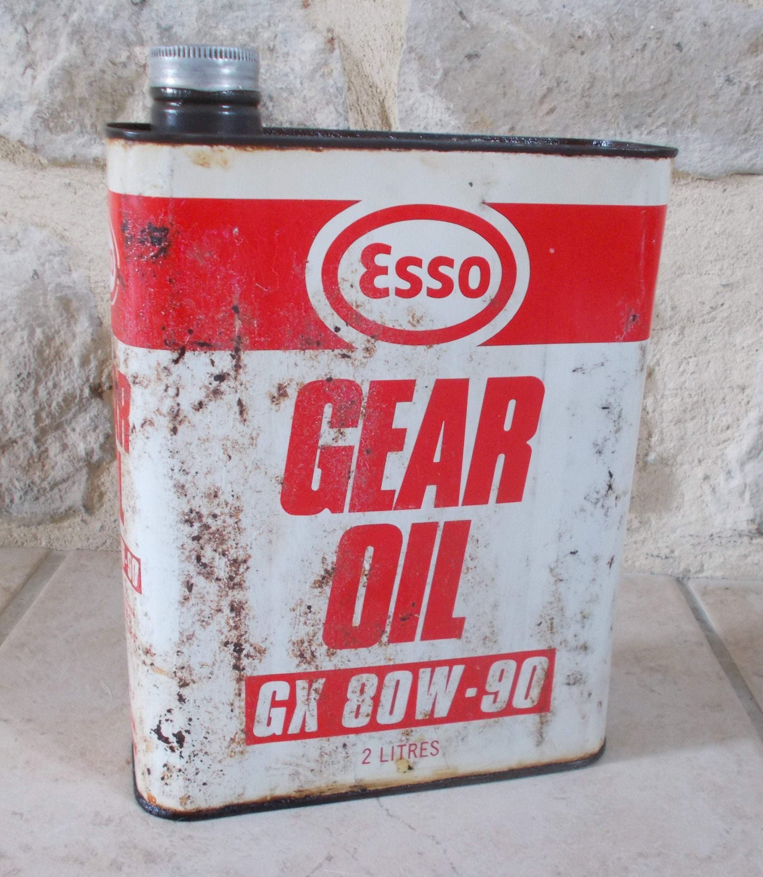 Vintage France french oil can tin ESSO EXXON auto old 2 L antique 
