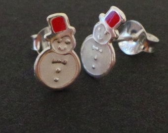 Silver Snowman Stud Earrings