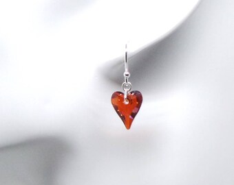 Red or Purple heart earrings featuring Swarovski crystal