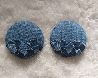 Denim Upcycled Jeans Stud Earrings Jeans Sustainable Jewelry Bob Earrings Blue Earrings Jeans Earrings, Upcycle denim, Denim Earrings